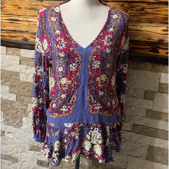 Free People Lovely Dreams Print Long Sleeve Swing Tunic Top Floral Purple XS - Picture 4 of 8
